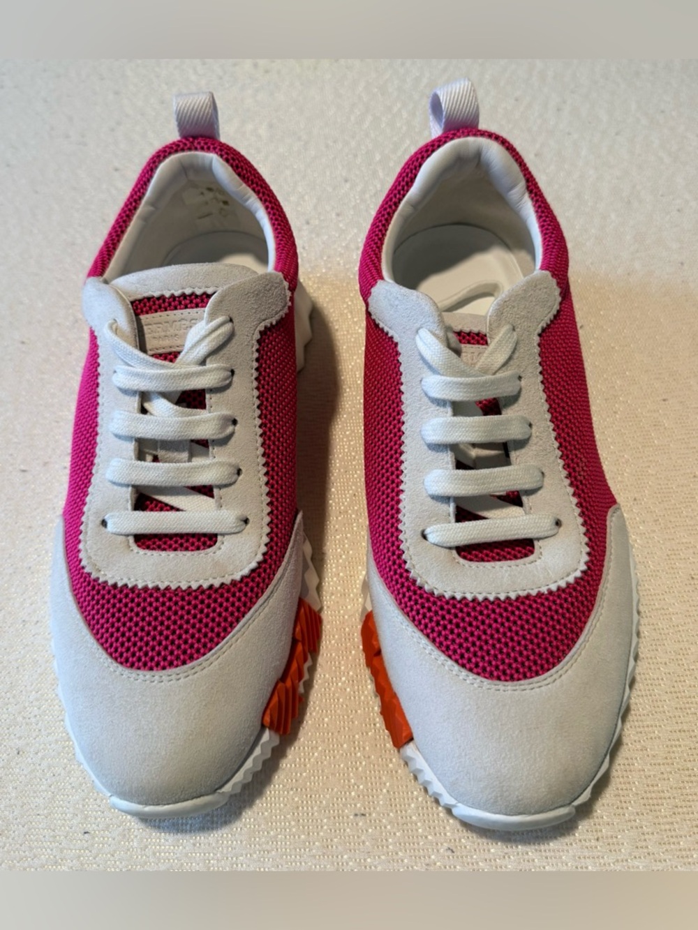 Authentic Hermès Bouncing Sneakers - Pink/White Mesh & Suede Size 38